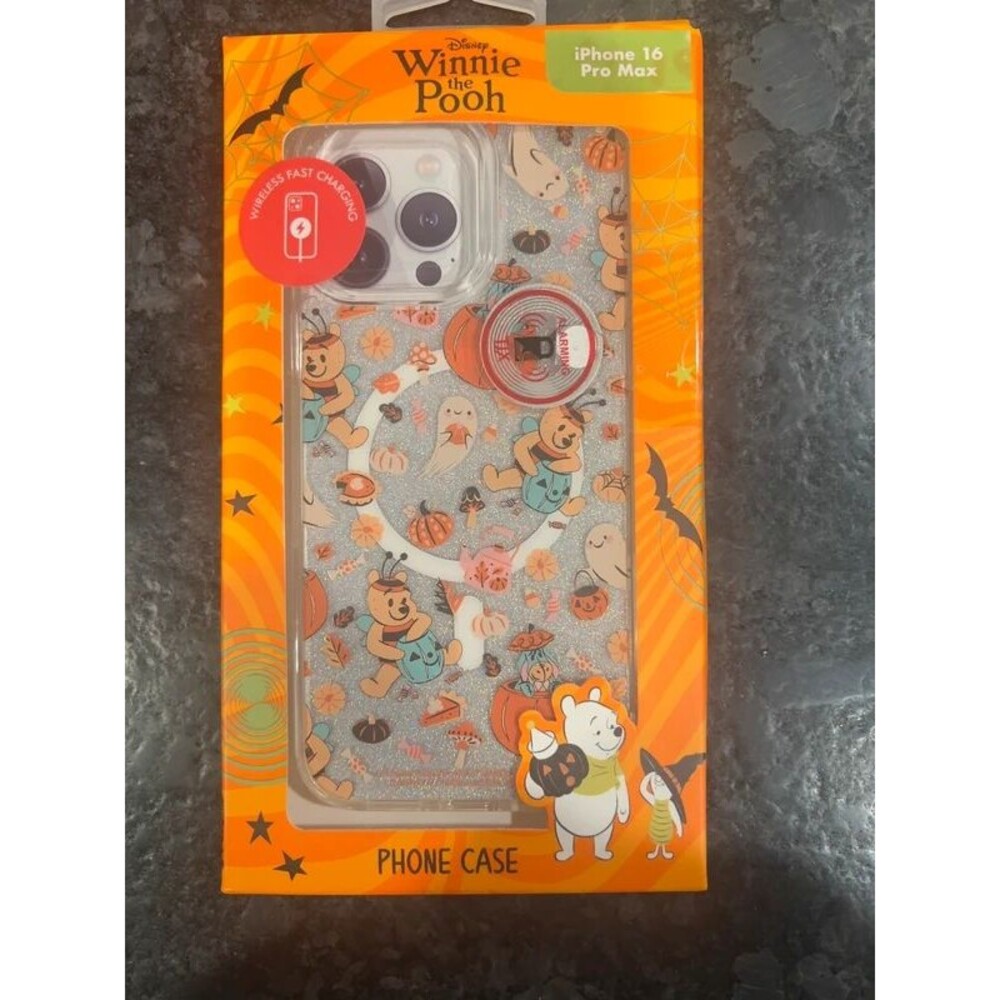 Disney Winnie the Pooh Halloween iPhone 16 Pro Max Case Glitter Ghost Pumpkin